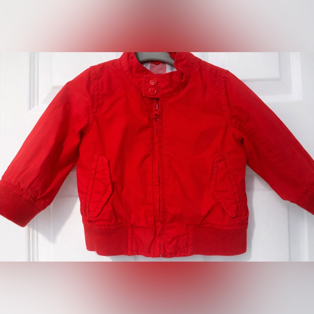 Baby Gap Red Zip Jacket 6–12M | Plaid Lined Lightweight Coat EUC